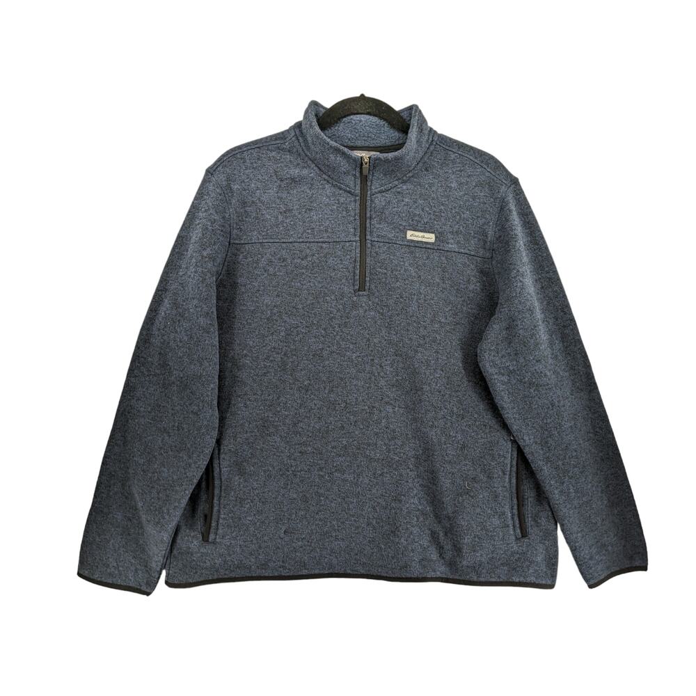 Eddie Bauer Fleece Sweater XXL Heather Navy Classic Fit High Neck 1/4 Zip Staple